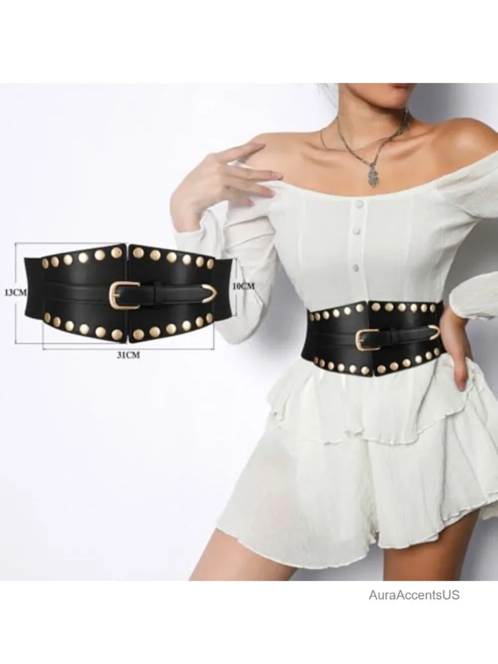 Wide Corset Dress Belt with Studs Elastic Waist Punk Belts for Women
